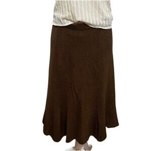 Lauren Ralph Lauren Brown Textured Tweed Knit Midi Skirt Size M Flare Hem